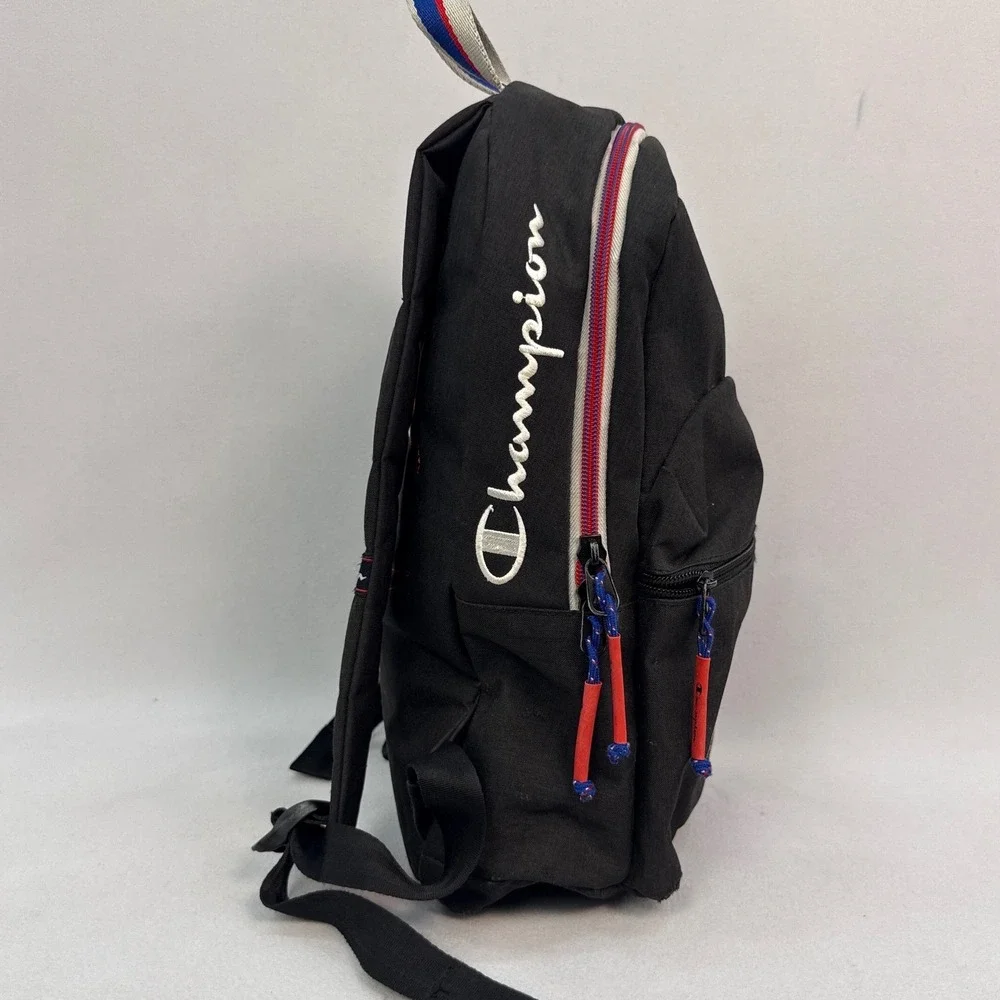 Champion Supercize Backpack Black Canvas Embroidered Logo Bookbag Athleisure